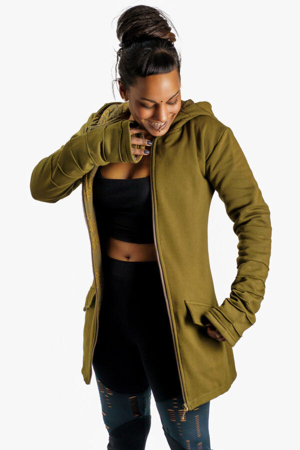 green-zola-thora-hoodie-for-women-with-handmade-screen-print-alternative-streetwear-and-festival-fashion-avanyah-clothing
