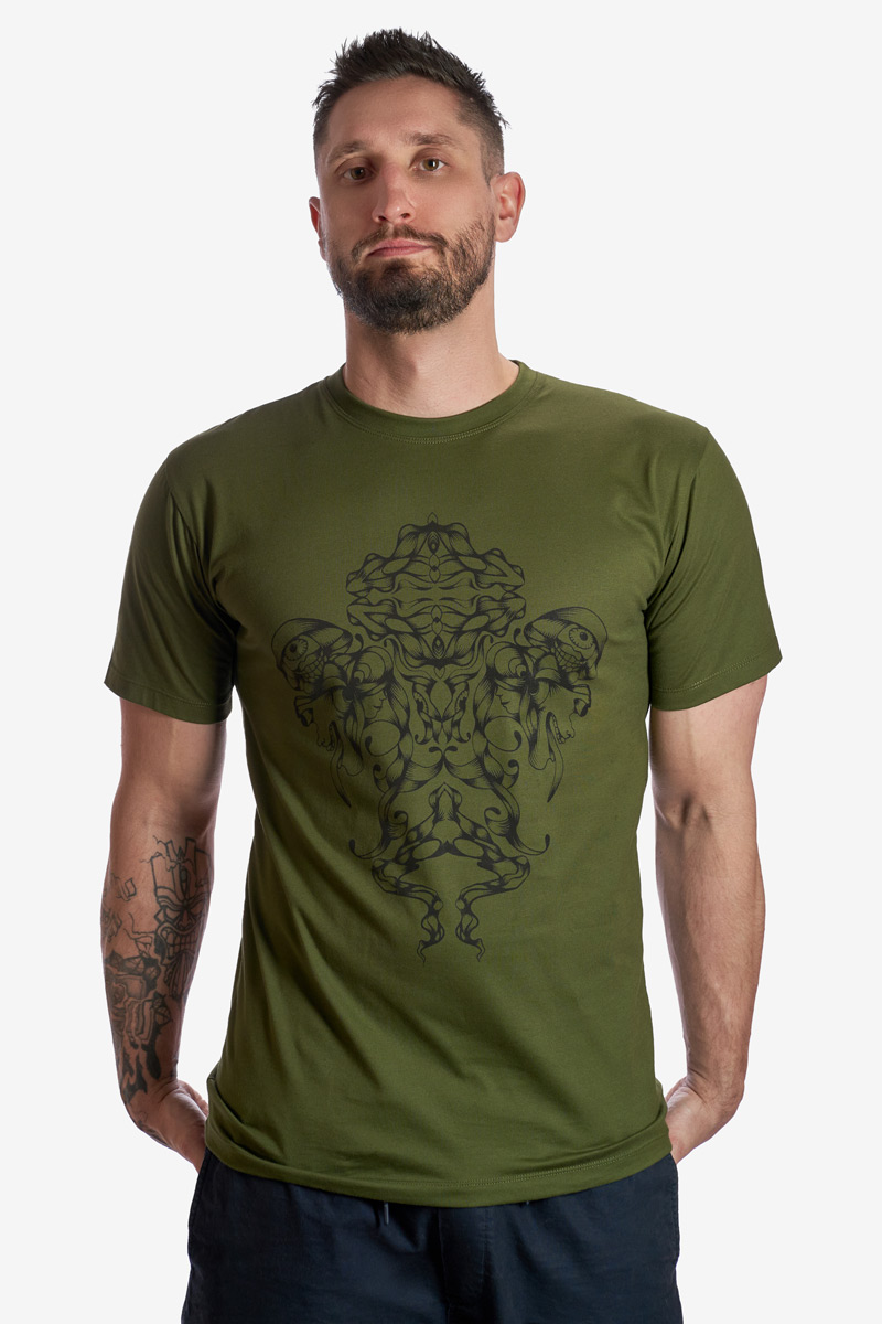 sly-headz-t-shirt-green-for-men-with-psychedelic-screen-print-avanyah-clothing