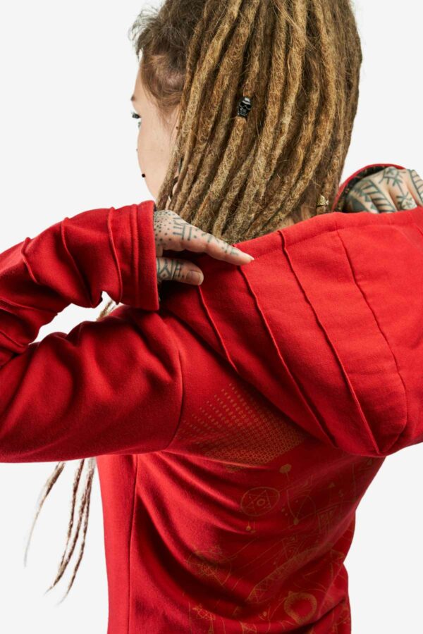 zola-thora-hoodie-red-for-women-with-handmade-screen-print-alternative-streetwear-avanyah