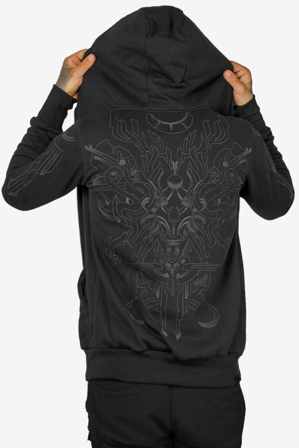 exoskeleton-hoodie-black-for-men-with-art-print-on-the-back-alternative-clothing-festival-fashion-avanyah-online-shop