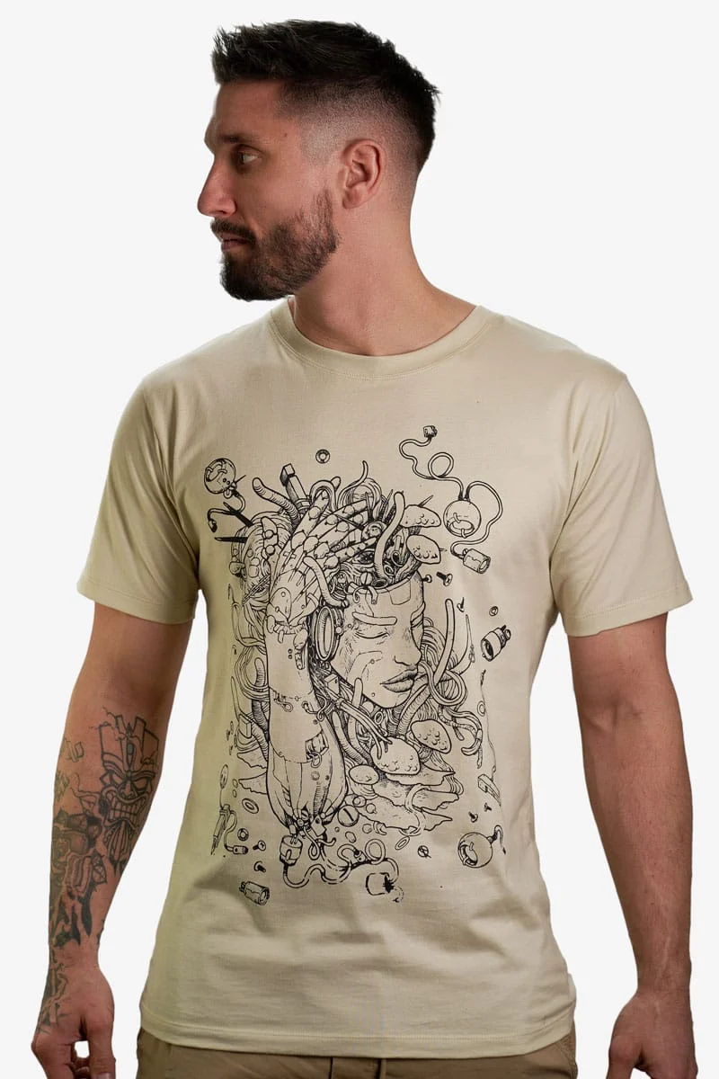 Avanyah Bioborg cotton t-shirt for men with artistic hand-printed design – festival-ready and streetwear style