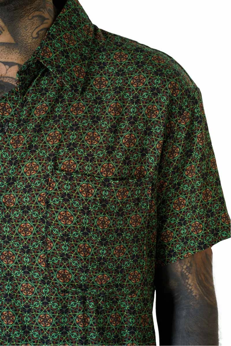 Seeds button-up shirt for men with digital print artwork by Januz Art – alternative fashion and festival wear from Avanyah online shop